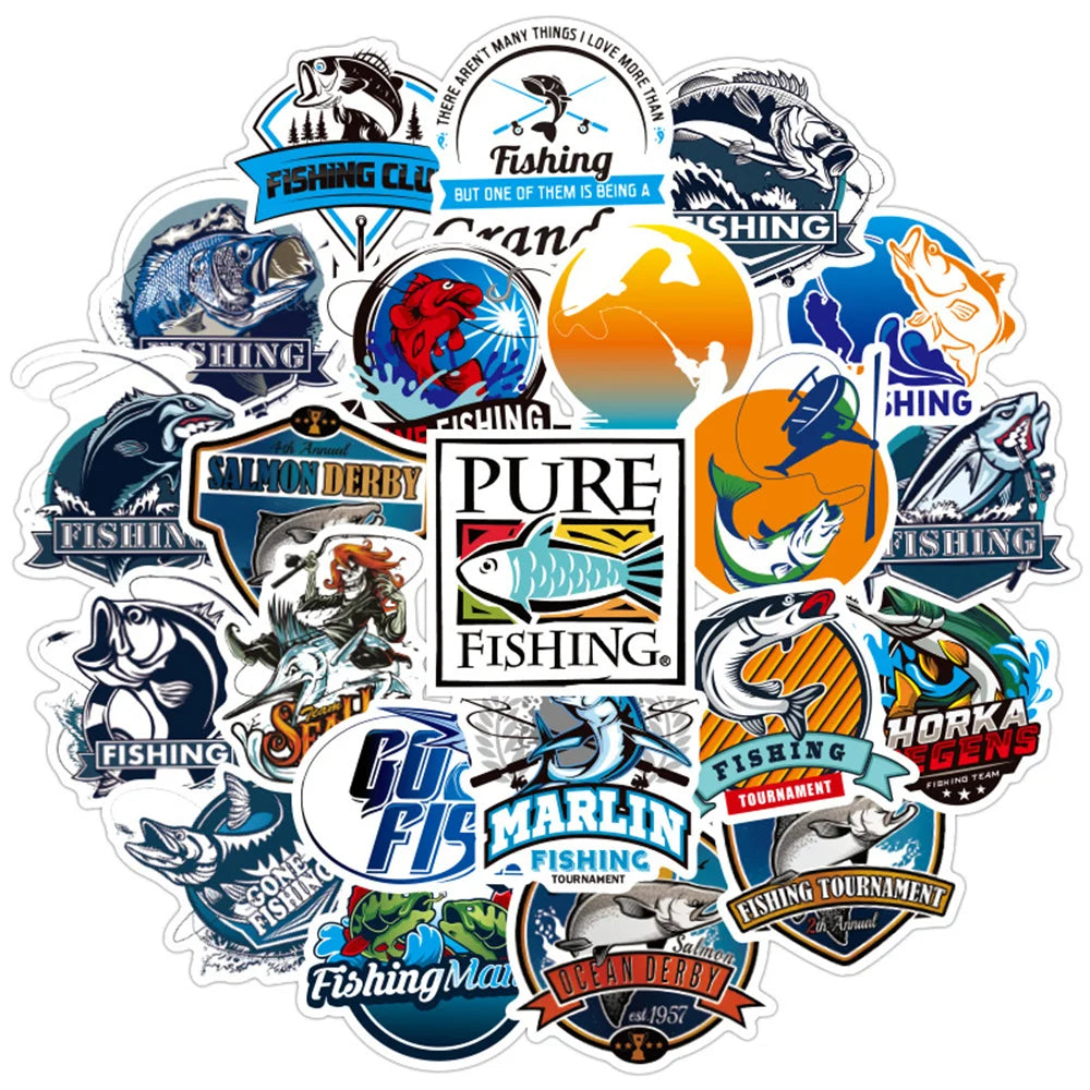 50PCS Cartoon Fishing Hobby Graffiti Laptop Guitar Motorcycle Luggage Skateboard Bike Waterproof Sticker