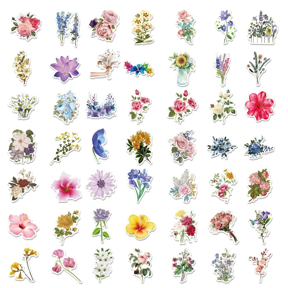 50PCS   Cartoon Beautiful Flower Stickers Stickers Refrigerator Computer Mobile Phone Water Cup Graffiti Stickers