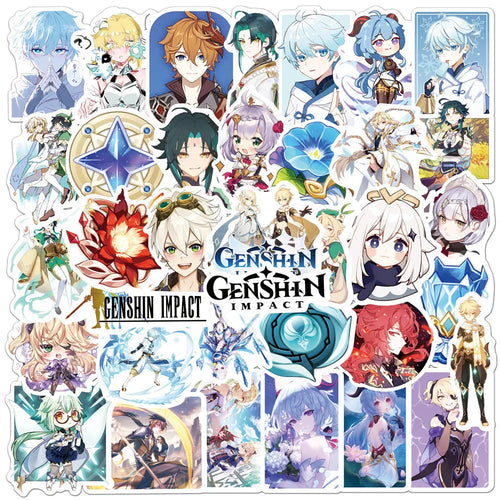 50PCS Cartoon Game Anime Yuanshen Sticker Guitar Skateboard Mobile Phone Toy Waterproof PVC Sticker