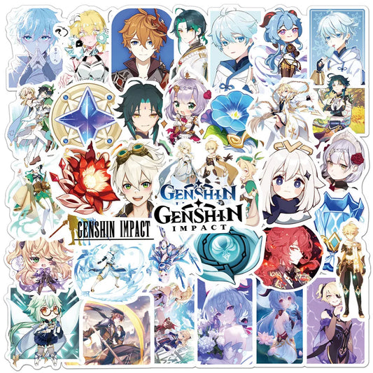 50PCS Cartoon Game Anime Yuanshen Sticker Guitar Skateboard Mobile Phone Toy Waterproof PVC Sticker