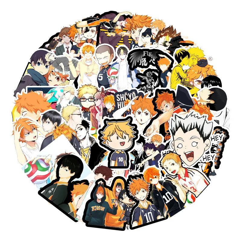 50PCS cartoon volleyball teen graffiti stickers, personalized DIY suitcases, suitcase scooters, waterproof decorative cartoon sticker toys