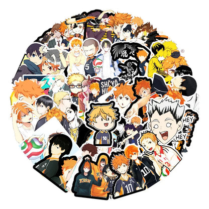 50PCS cartoon volleyball teen graffiti stickers, personalized DIY suitcases, suitcase scooters, waterproof decorative cartoon sticker toys