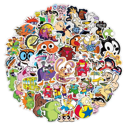 50pcs Classic 90s Cartoon Doodle Waterproof Skateboard Travel Suitcar Phone Laptop Luggage Cute Sticker