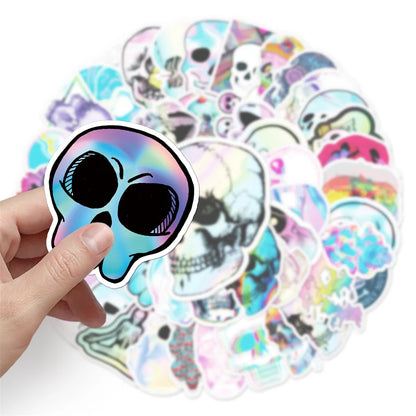 50PCS Skull Graffiti Stickers Trendy Cool Laser Stickers DIY Skateboard Luggage Stickers Waterproof