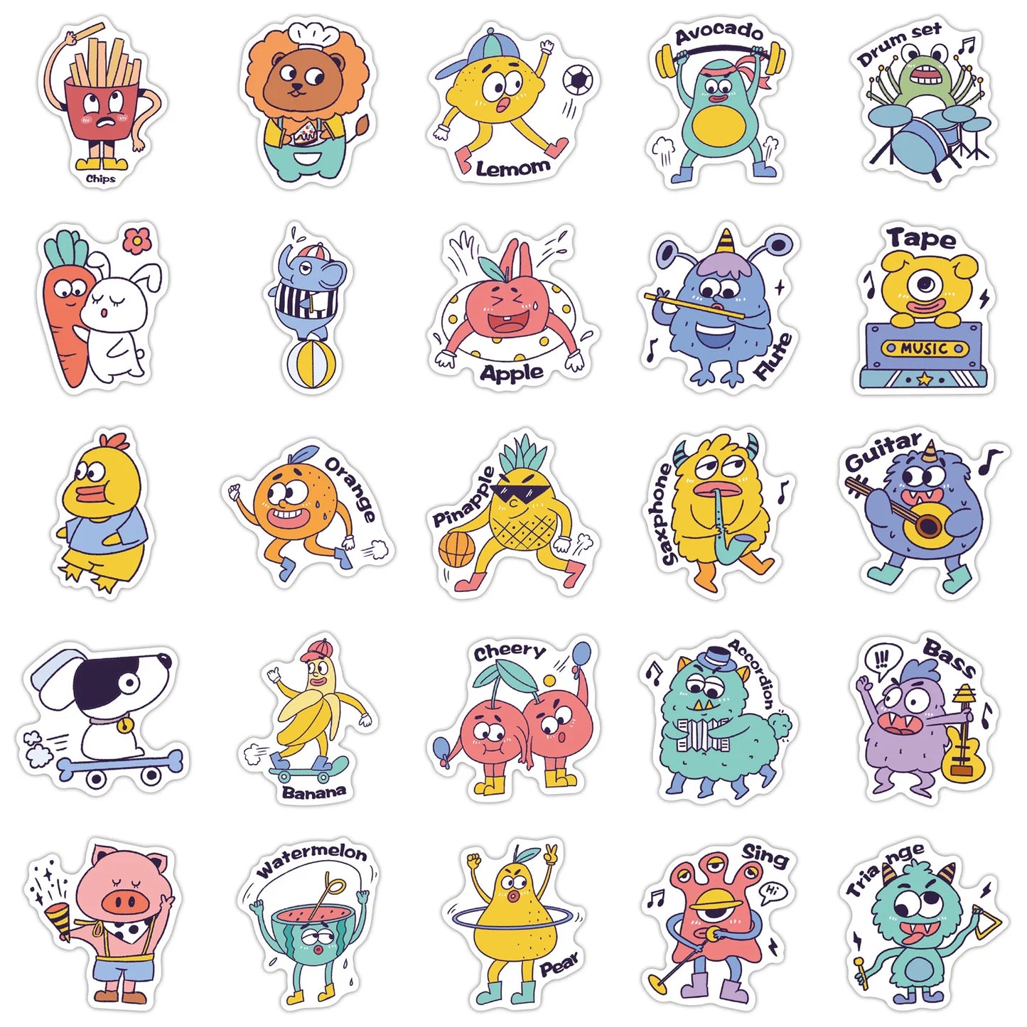 50PCS of cute cartoon monster decorative style graffiti stickers, personalized, fashionable and creative DIY exquisite decorative decal cups, helmets, skateboard popular sticker toys