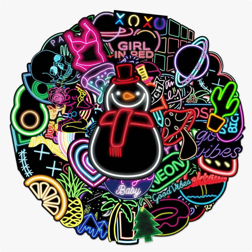 50PCS Neon Graffiti DIY Sticker Skateboard Notebook Gift Water Cup Waterproof Children Stationery Sticker
