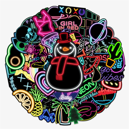 50PCS Neon Graffiti DIY Sticker Skateboard Notebook Gift Water Cup Waterproof Children Stationery Sticker