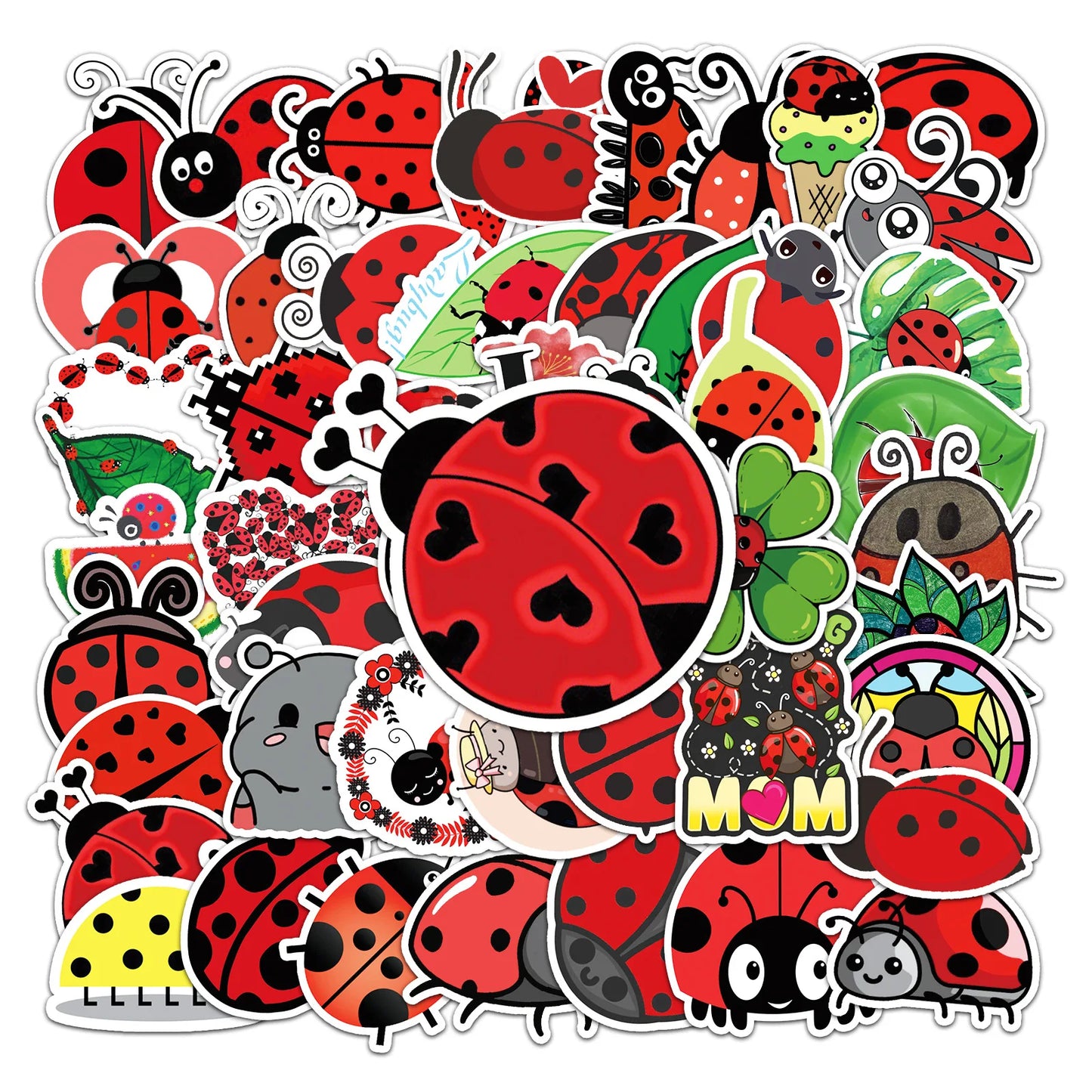 50PCS Cute Seven Star Ladybug Personality Fun Skateboard Trolley Case Bike Scooter Water Cup Waterproof Sticker