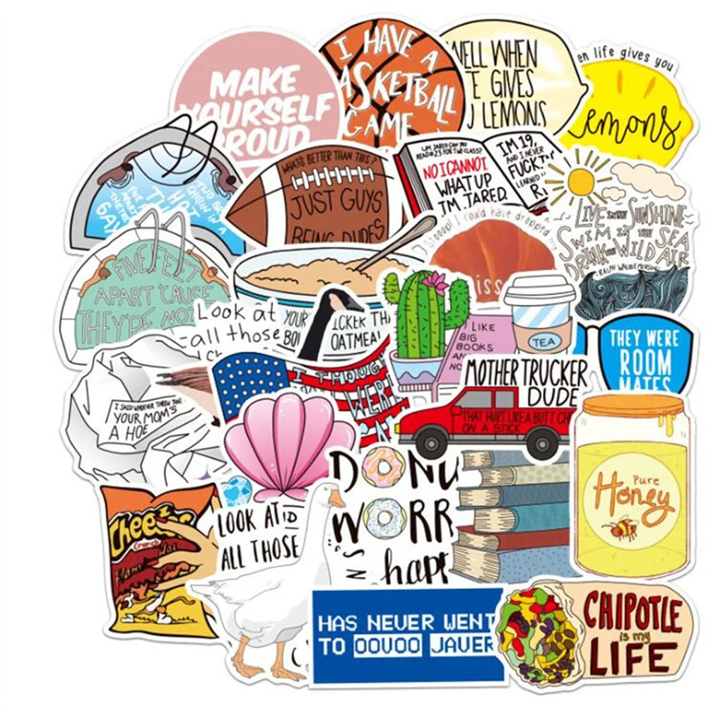 50PCS Cartoon Fashion Toy Car Water Cup Graffiti Diary Guitar Skateboard Decoration Waterproof Sticker