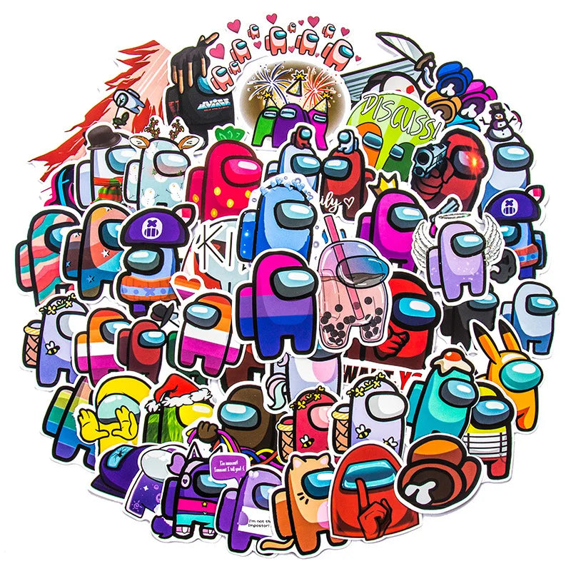 50pcs Popular Game Amongus Luggage Sticker Notebook Helmet Waterproof Graffiti Toy Sticker