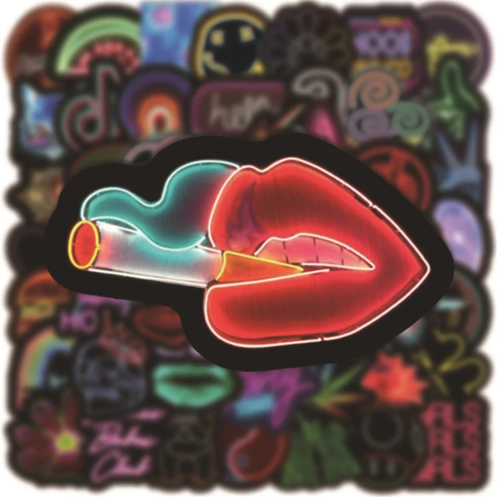 50PCS Popular Colorful Neon Design Daily Comic Graffiti Sticker Logo Flower Water Cup Trolley Case Sticker