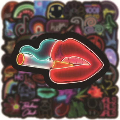 50PCS Popular Colorful Neon Design Daily Comic Graffiti Sticker Logo Flower Water Cup Trolley Case Sticker