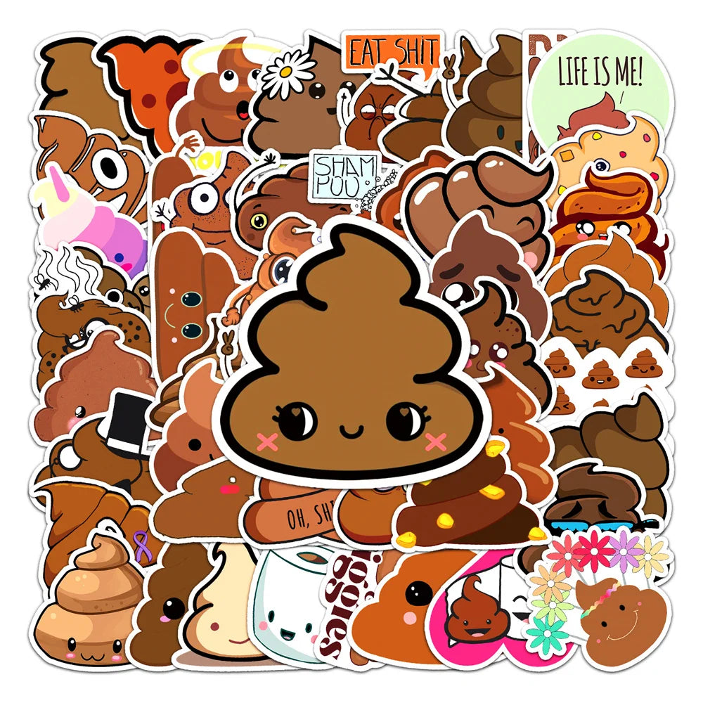 50PCS Poop Spoof Personality Decoration Graffiti Waterproof Sticker Notebook Refrigerator Stationery Box WaterCup