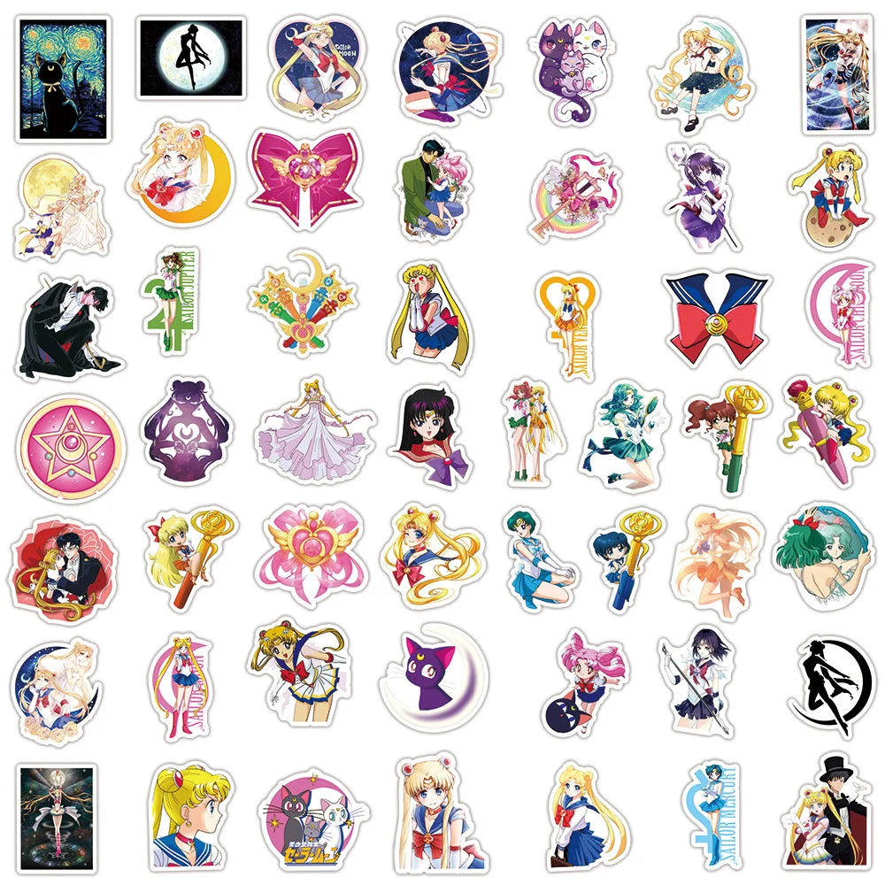 50PCS Cartoon Moon Beautiful Girl Graffiti Anime Suitcase Laptop Water Cup Toy Decoration Waterproof Sticker