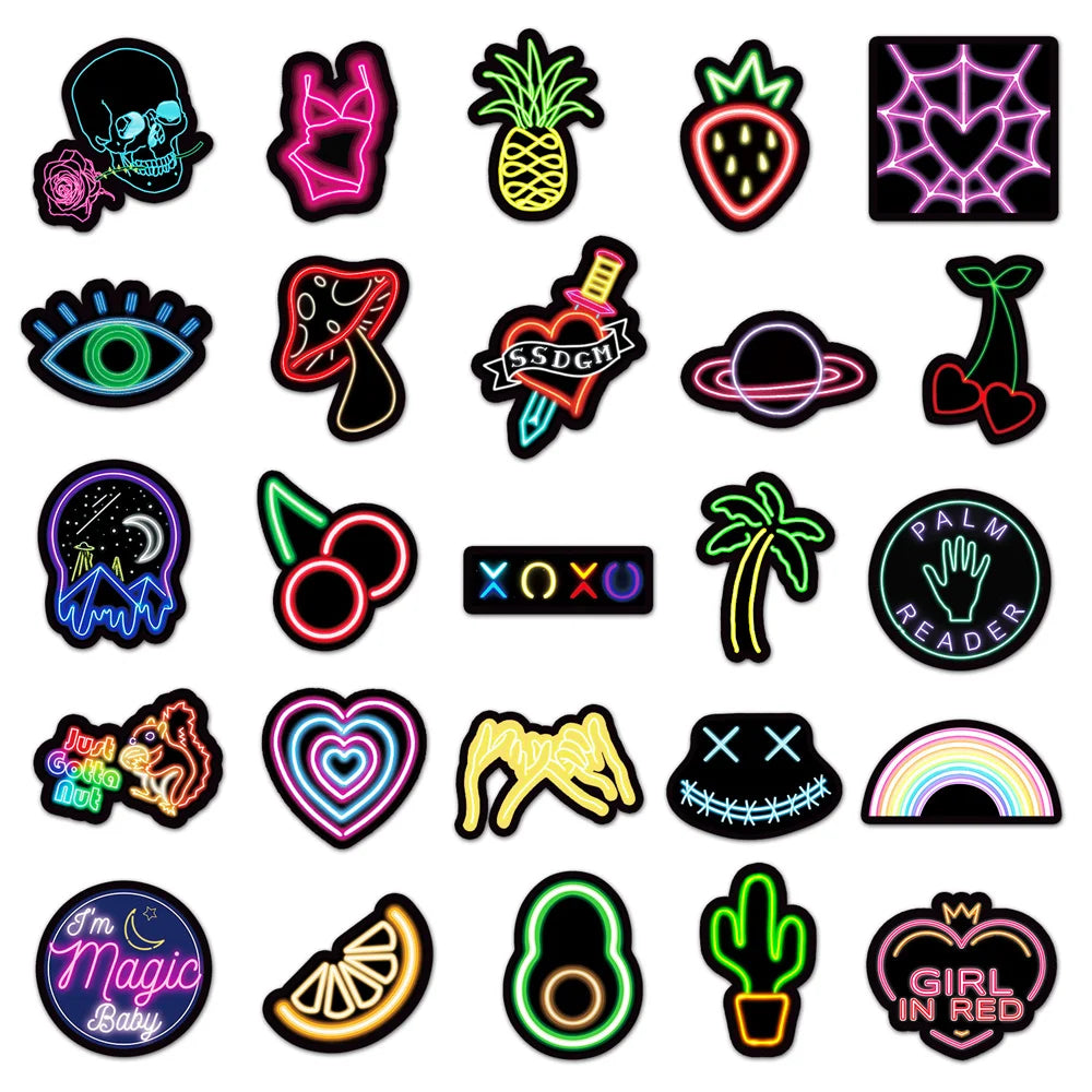 50PCS Neon Graffiti DIY Sticker Skateboard Notebook Gift Water Cup Waterproof Children Stationery Sticker