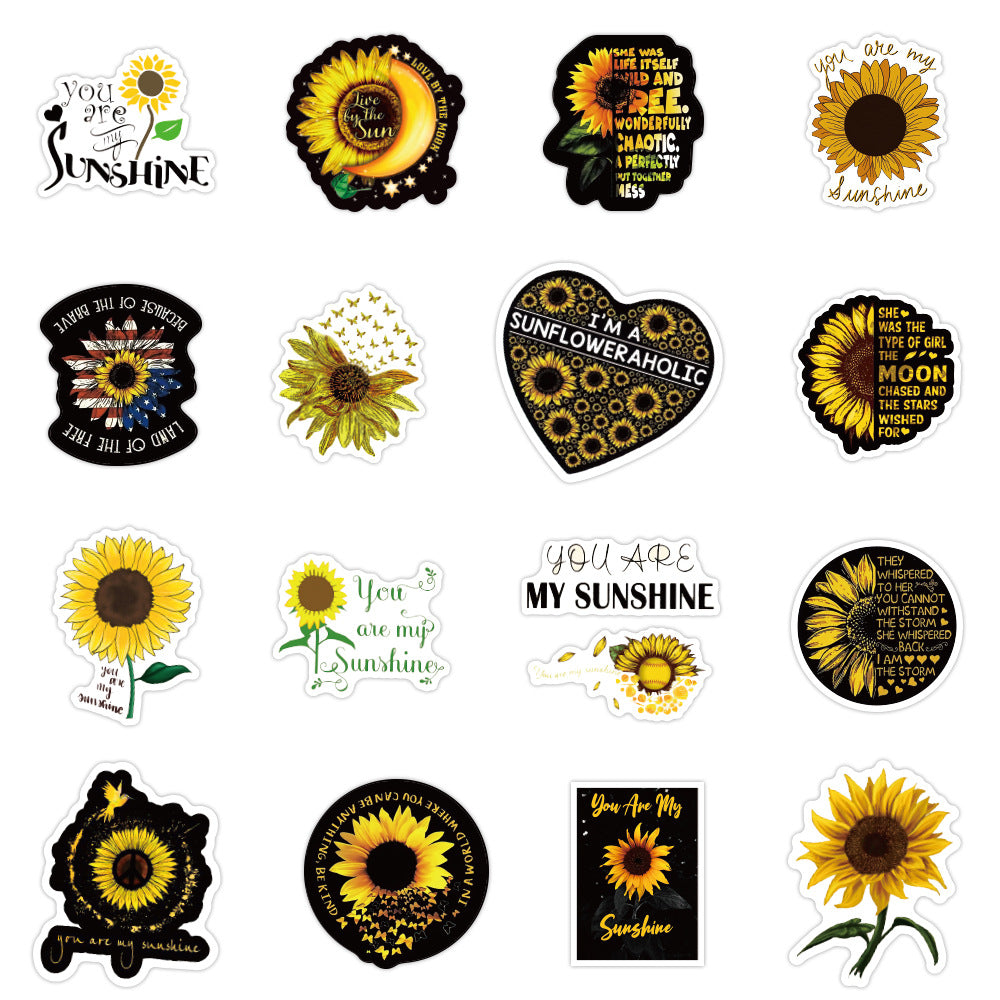 50PCS Cartoon Sunflower Charming Doodle Stickers Perfect for Decorating Luggage, Phones, Guitars, Laptops, Desktops, and Stationery Boxes