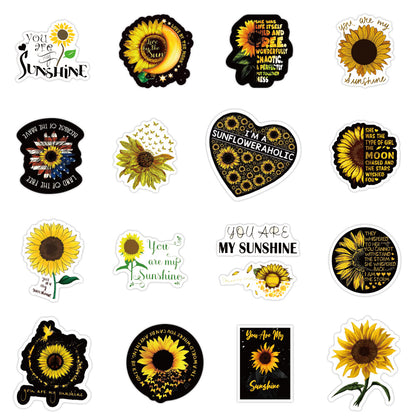 50PCS Cartoon Sunflower Charming Doodle Stickers Perfect for Decorating Luggage, Phones, Guitars, Laptops, Desktops, and Stationery Boxes
