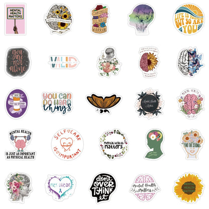 100PCS Mental Health Knowledge Education Personality Decoration Graffiti Waterproof Sticker Notebook Refrigerator