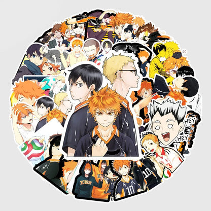 50PCS cartoon volleyball teen graffiti stickers, personalized DIY suitcases, suitcase scooters, waterproof decorative cartoon sticker toys