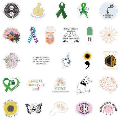 100PCS Mental Health Knowledge Education Personality Decoration Graffiti Waterproof Sticker Notebook Refrigerator