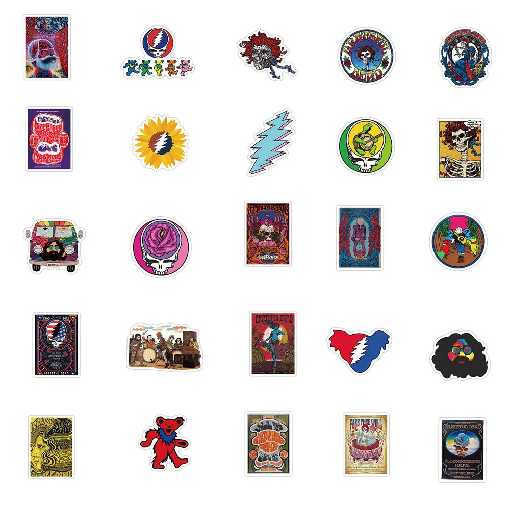 50PCS Rock Band Greatful Dead Graffiti Sticker Decorative Luggage Guitar Waterproof