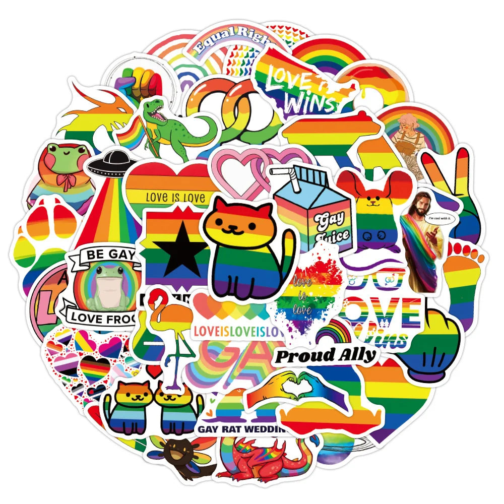 50PCS Rainbow Color Gay Series Graffiti Sticker Waterproof Luggage Laptop Scooter Water Cup Sticker