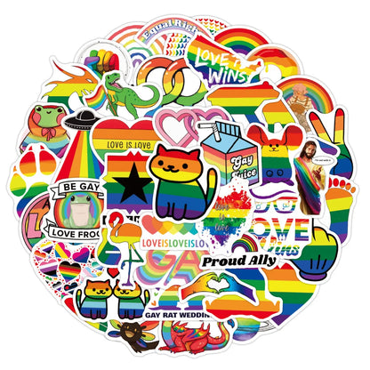 50PCS Rainbow Color Gay Series Graffiti Sticker Waterproof Luggage Laptop Scooter Water Cup Sticker