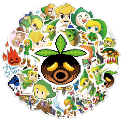 50PCS Hyrule Adventure Stickers, Cartoon Doodles of Puzzles, Swords & Shields for Explorers and Fantasy Fans