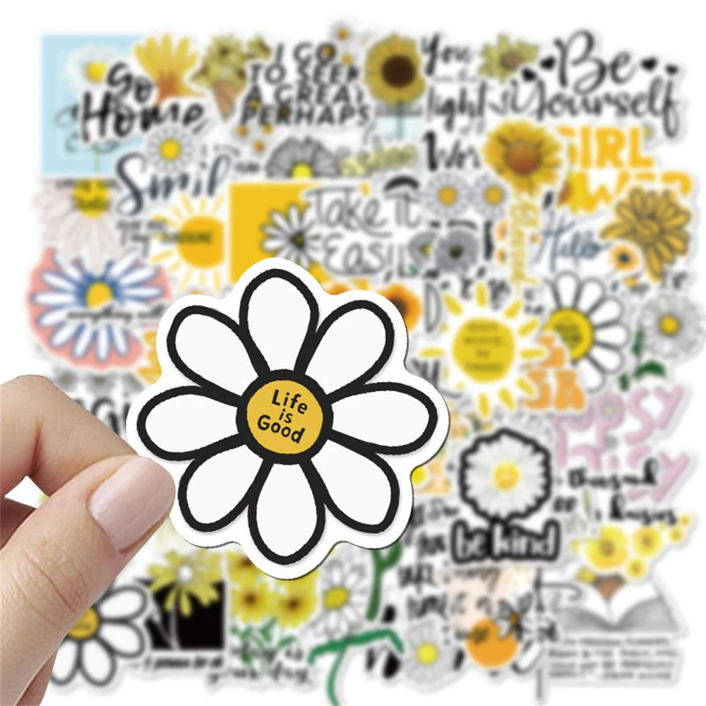 50PCS Inspirational Little Daisy Slogan Graffiti Stickers Water Cup Trolley Case Computer Waterproof Stickers