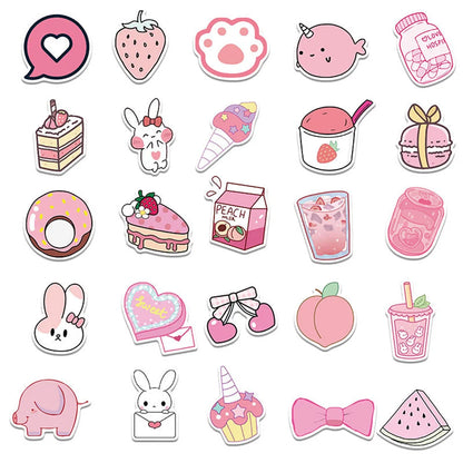 50PCS New Cartoon Pink Girl Cute Graffiti Waterproof Sticker Suitcase Notebook Refrigerator Stationery Box Helmet