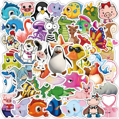 100PCS Cute Animal World Mix and Match Graffiti Stickers Mobile Phone Water Cup Computer Hand Ledger Stickers