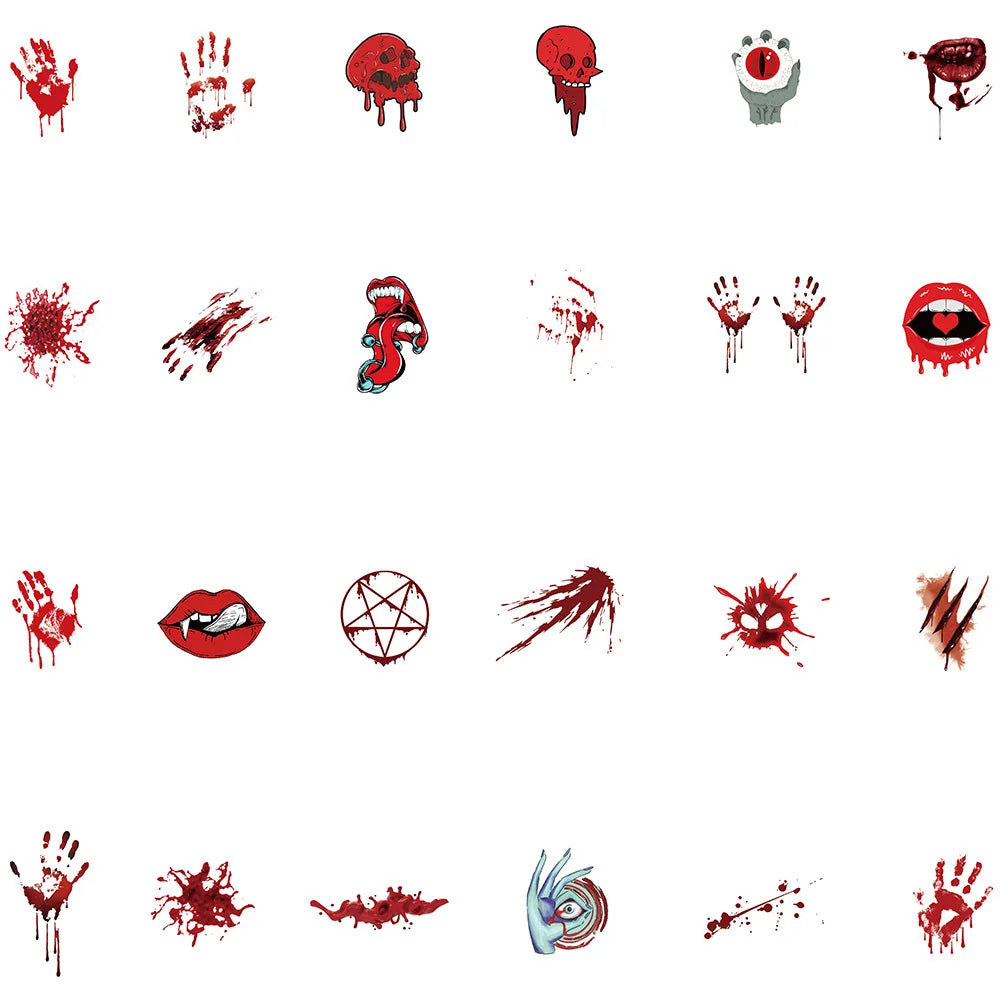 48PCS Red Blood Terror Personality Decoration Graffiti Waterproof Sticker Notebook Water Cup Refrigerator Helmet