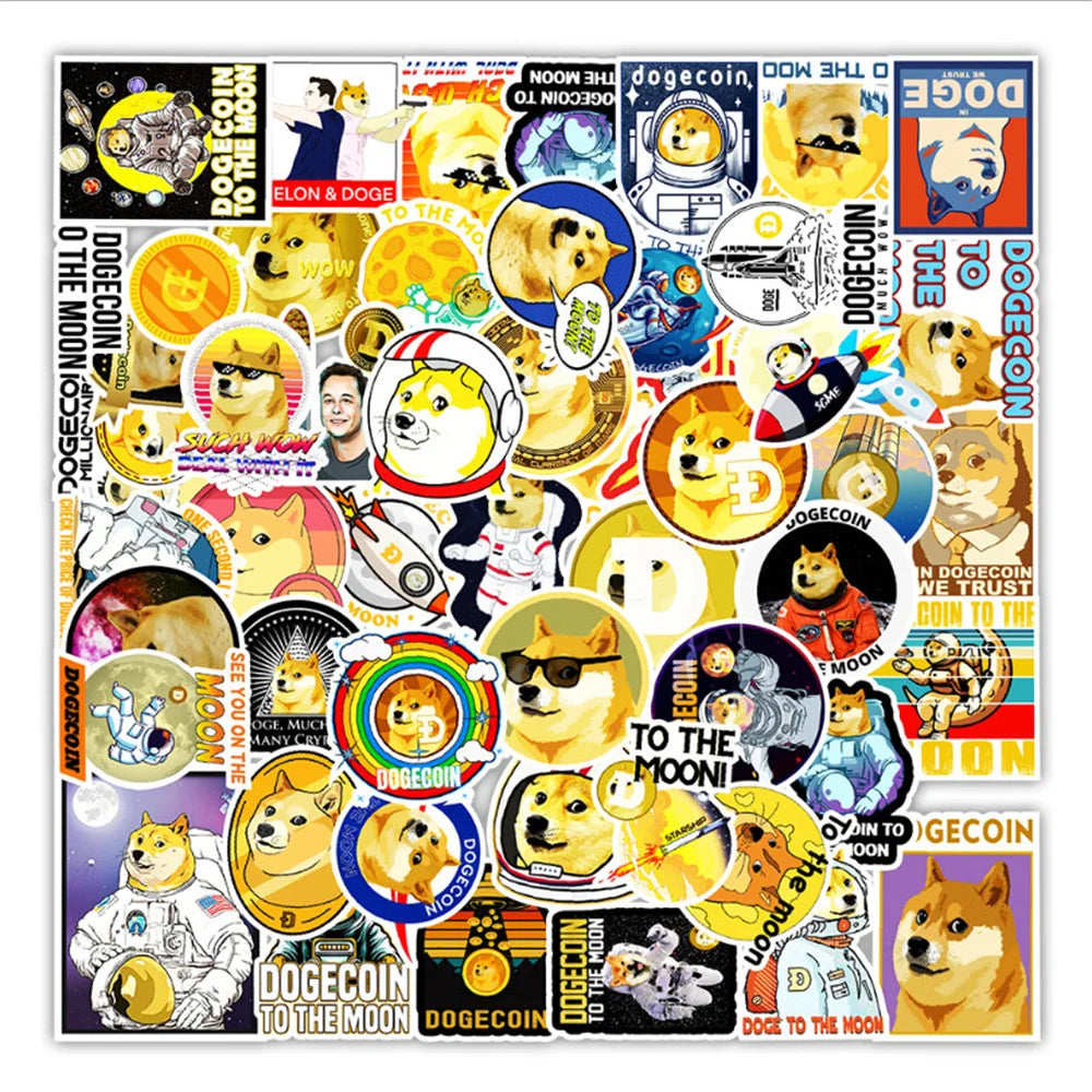 50 pieces of cute cartoon dog coins, fun dog head graffiti stickers, personalized suitcase, notebook, planner, waterproof sticker toys
