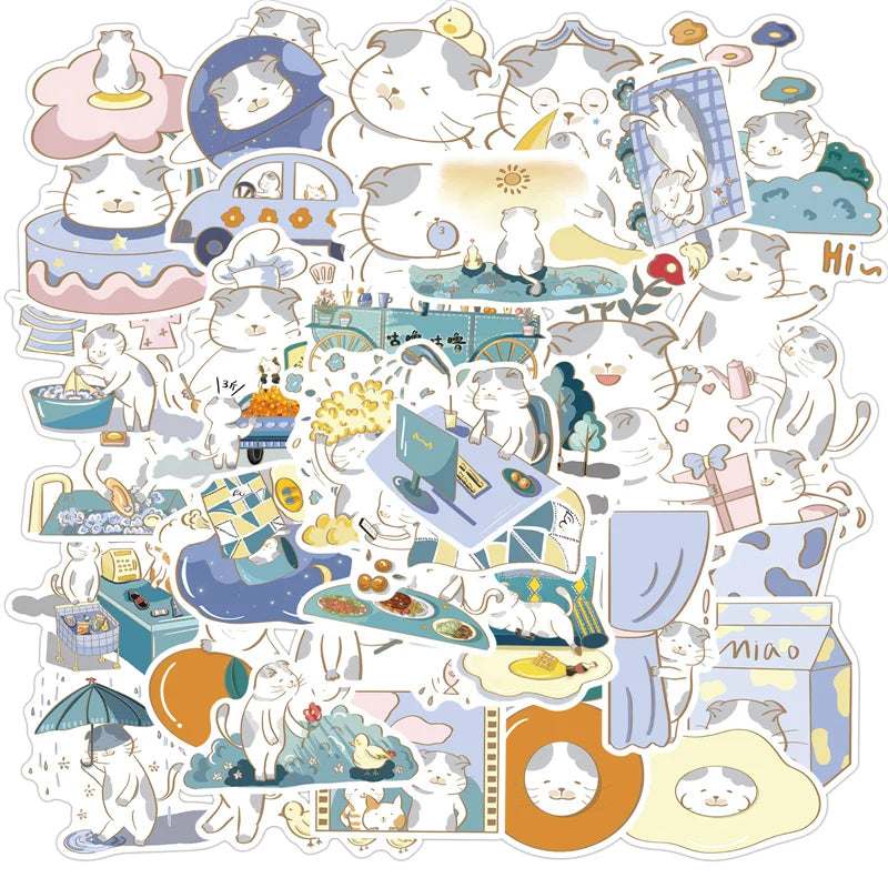 40PCS Cute Cat Pet Cartoon Graffiti Luggage Laptop Car Interior Bathroom Waterproof Stickers Decoration Gift
