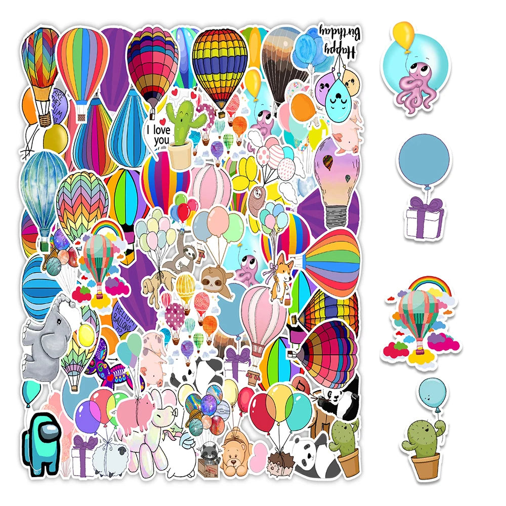 50PCS Cartoon Balloon Sticker Computer Notebook Mobile Phone Water Cup Sticker Waterproof Sticker