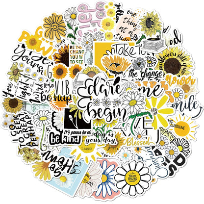 50PCS Inspirational Little Daisy Slogan Graffiti Stickers Water Cup Trolley Case Computer Waterproof Stickers