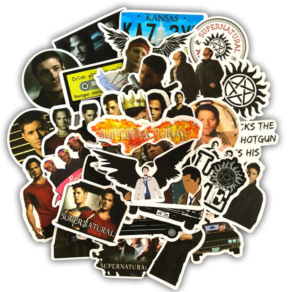 50 pieces of supernatural graffiti stickers for popular American TV series, personalized DIY luggage, laptop, guitar, bicycle and skateboard decorative stickers