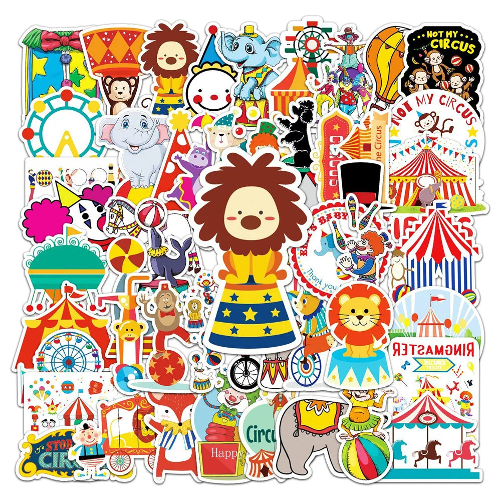 50PCS Circus Graffiti Sticker Cartoon Cute Paradise DIY Skateboard Water Cup Luggage Sticker
