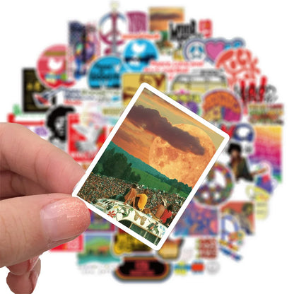 50PCS Woodstock Music Festival Graffiti Sticker Waterproof Helmet Guitar Motorcycle Body Sticker