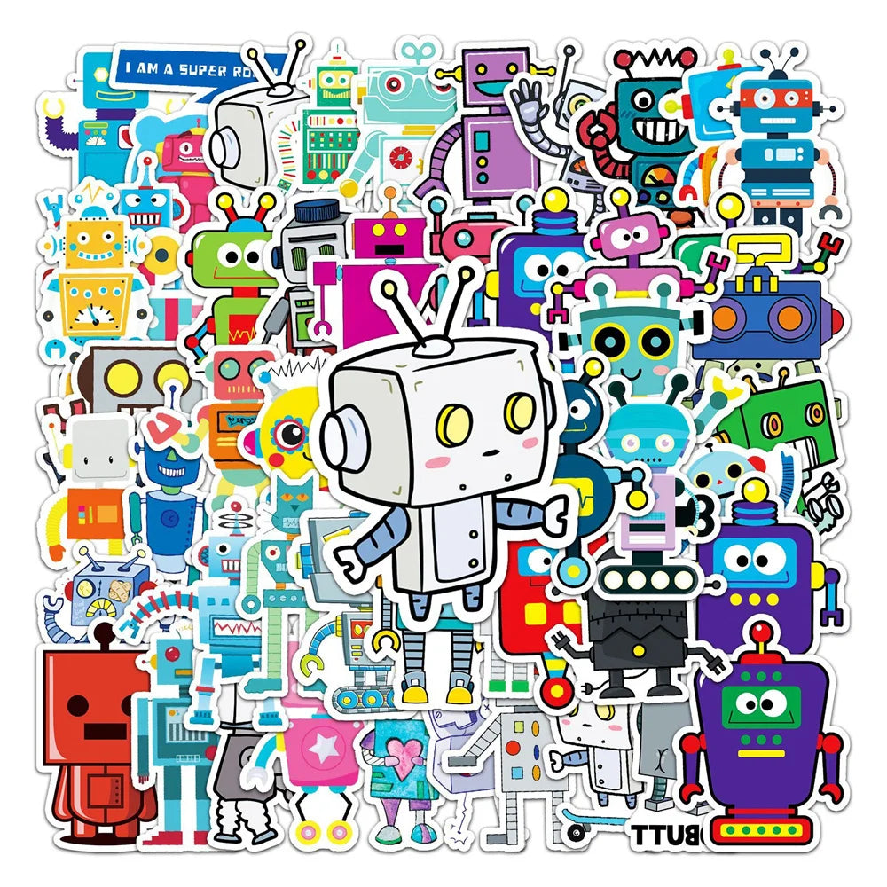 50PCS Robot Graffiti Sticker Personality Cartoon Cute  Sticker DIY Skateboard Luggage Sticker