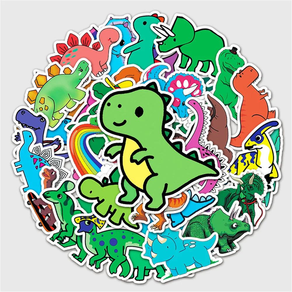 50 pieces of cute cartoon dinosaur decorative style graffiti stickers, personalized, fashionable and creative DIY exquisite decorative decal cups, helmets, skateboard popular sticker toys