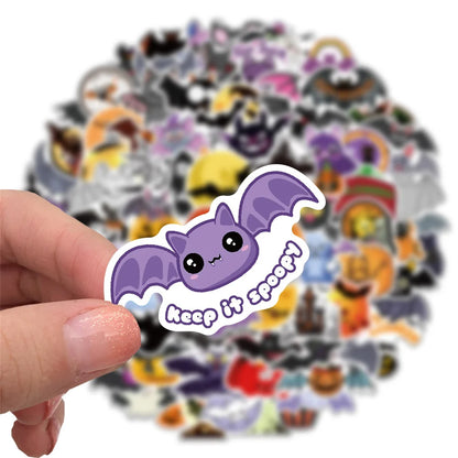 50PCS Sheet Art Illustration Popular Creative Cartoon Halloween Bat Ghost Decoration Style Graffiti Stickers Personality Fashion Creative Trend DIY Exquisite Decorative Decals for Cups, Helmets, Skateboards Popular Stickers Toys