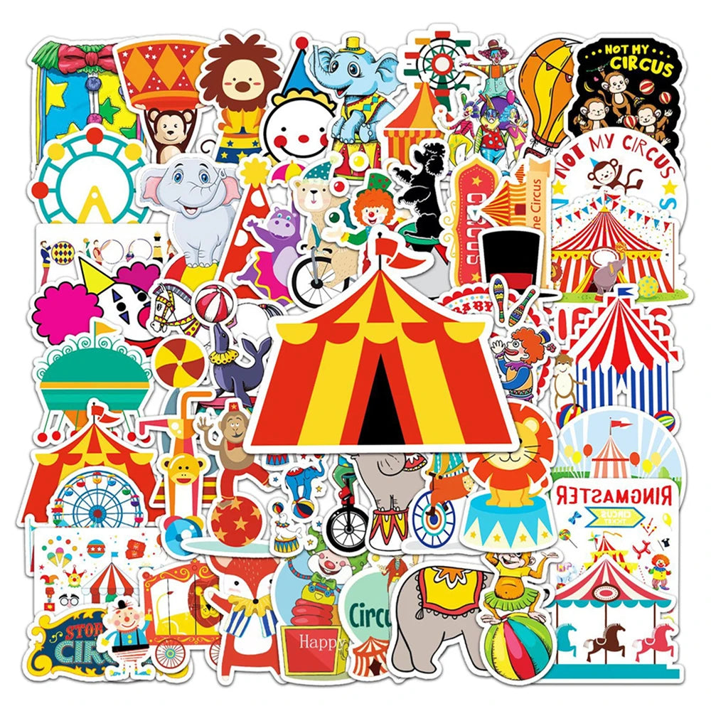 50PCS Circus Graffiti Sticker Cartoon Cute Paradise DIY Skateboard Water Cup Luggage Sticker