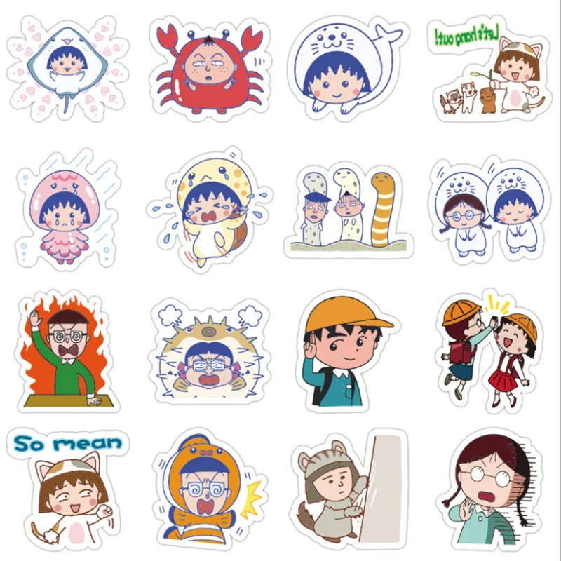 50PCS Cute Animation Character Cherry Maruko Comic Cartoon Doodle Notebook Waterproof Sticker Car Doodle