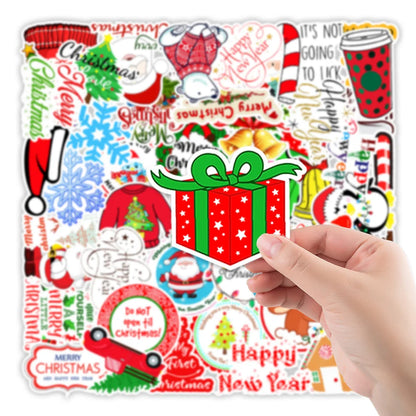 50PCS Art Illustration Popular Creative Cute Cartoon Christmas Day Christmas Slogan Decorative Style Graffiti Stickers Personality Fashion Creative Trend DIY Exquisite Decorative Decals for Cups, Helmets, Skateboards Popular Stickers Toys