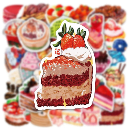 50PCS Ins Wind Net Red Dessert Gourmet Food Graffiti Stickers Water Cup Luggage Laptop Water Cup Stickers