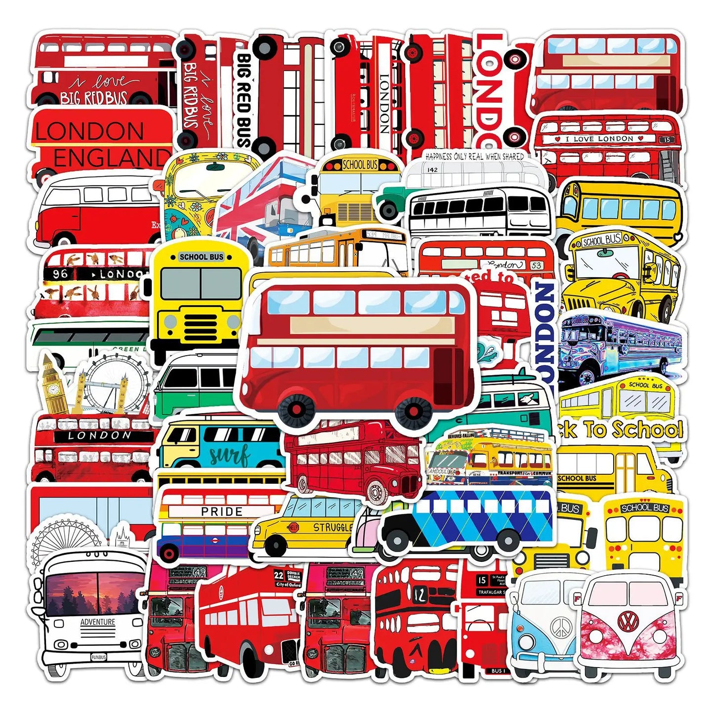 50pcs Cartoon Bus Graffiti Sticker DIY Suitcase Notebook Guitar Star Children's Sticker Waterproof