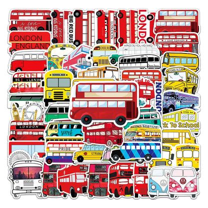 50pcs Cartoon Bus Graffiti Sticker DIY Suitcase Notebook Guitar Star Children's Sticker Waterproof