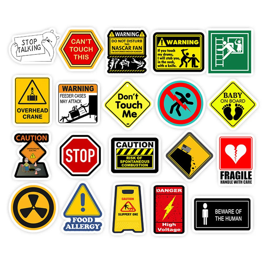 50PCS Warning Signs Warning Personalized Graffiti Stickers Luggage Car Stickers Waterproof