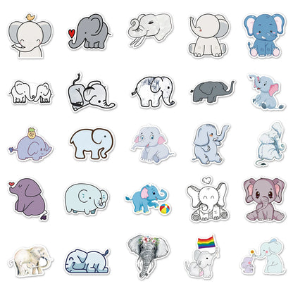 50PCS Elephant Personality Cute Cartoon Animal Graffiti Waterproof Sticker Suitcase Notebook Refrigerator Helmet